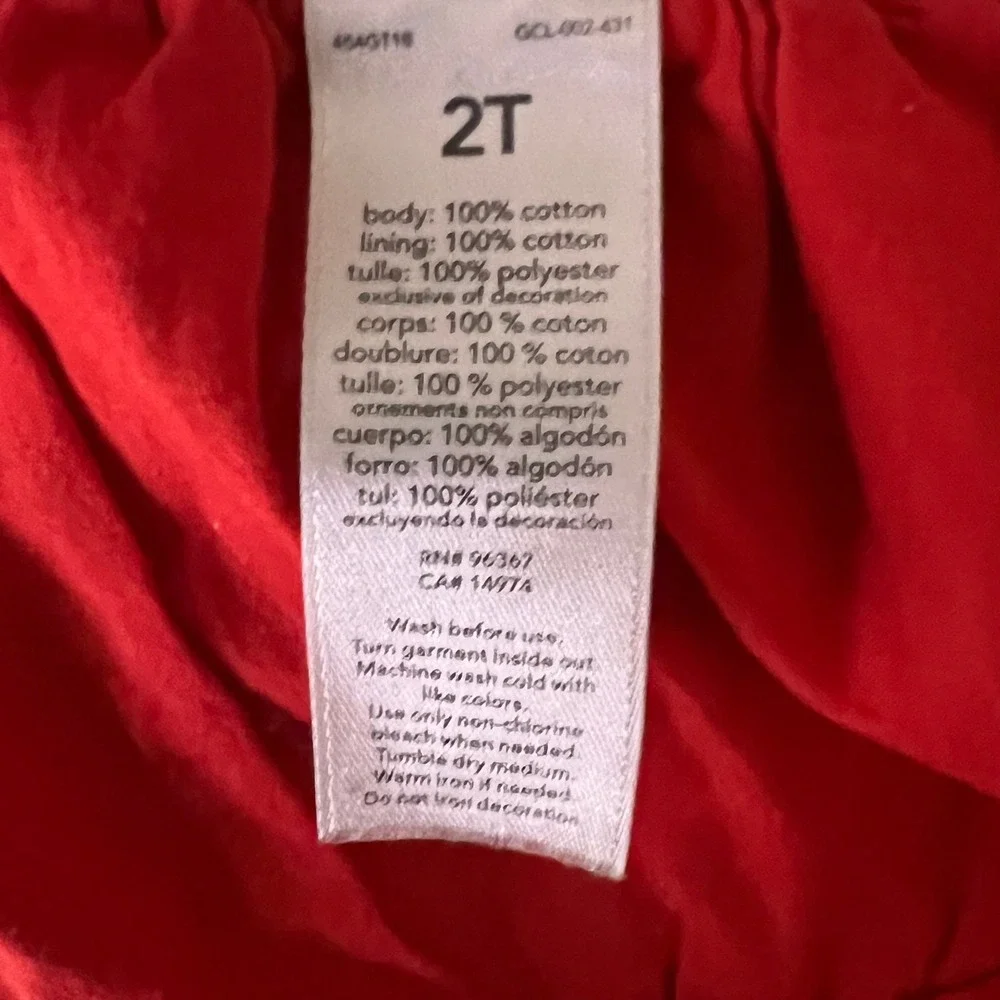 OshKosh Bgosh Girls Red Corduroy Overall Jumper Dress Tulle Trim 2T Vestbak